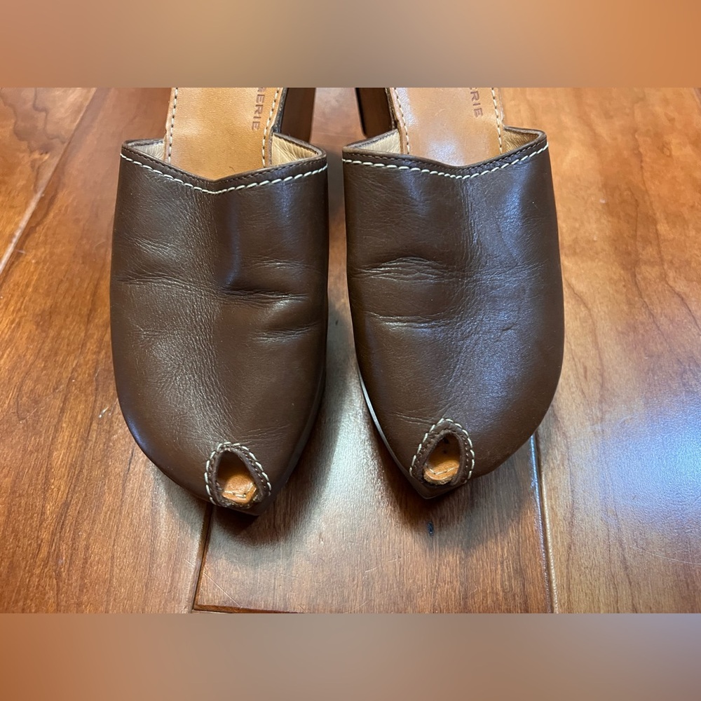 Robert Clergerie Vintage Brown Leather Peep Toe Platform Mules - Picture 2 of 7